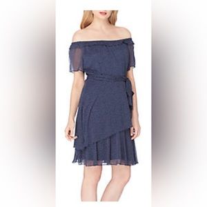 TAHARI ASL OFF THE SHOULDER POLKADOT ALINE DRESS